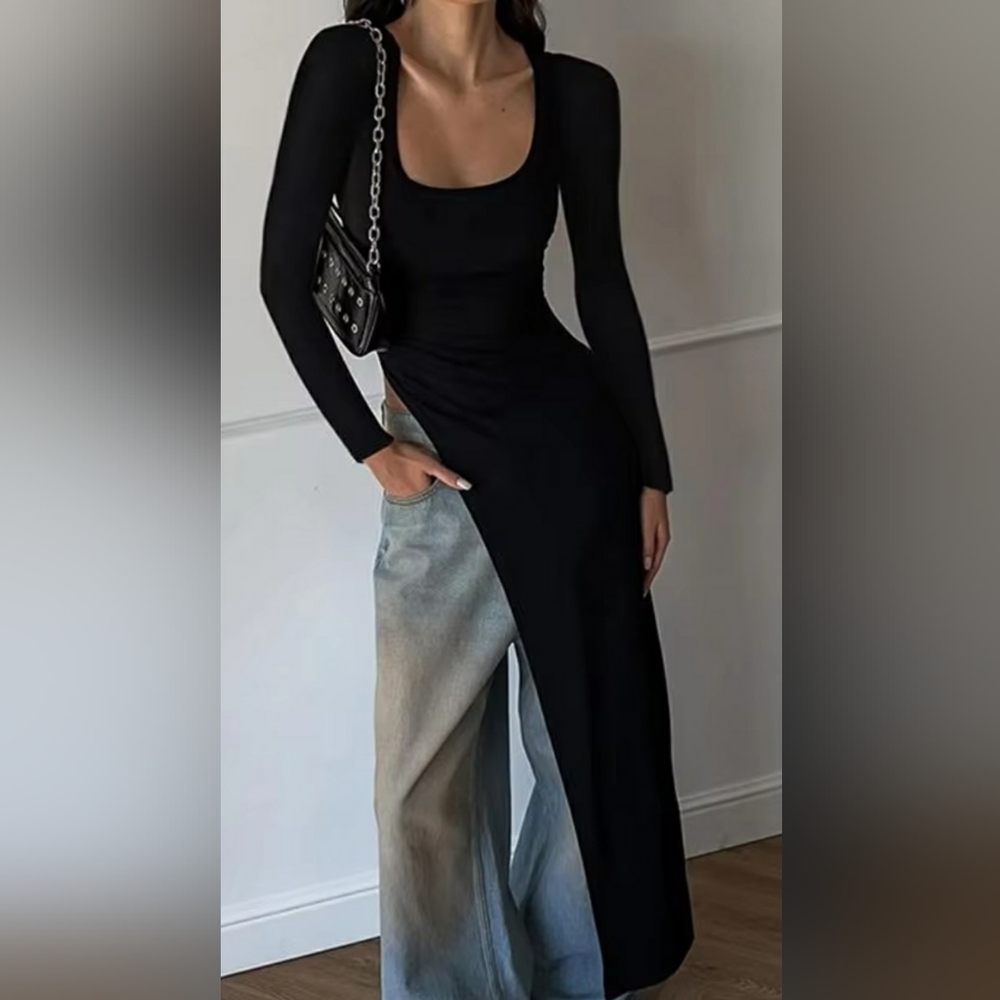 Long Asymmetrical Black Top - New